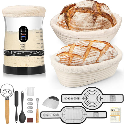 Sourdough Starter Kit, 50oz Jar, Banneton Bread Proofing Baskets