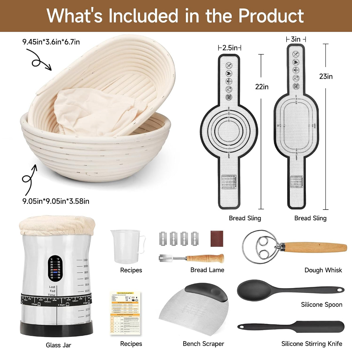 Sourdough Starter Kit, 50oz Jar, Banneton Bread Proofing Baskets