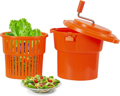 Commercial Salad Spinner 2.5 Gal / 10 Qt Heavy Duty Manual Lettuce Dryer with Stainless Steel Shaft, Large Capacity Vegetable Dryer Basket with Brake & Drain System for Restaurant Kitchen & Food Prep