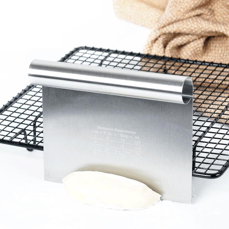 Multipurpose Pro Heavy Duty Stainless Steel Dough Pastry Scraper Cutter Chopper Pizza Cutter with Measuring Scale and Ergonomic Rubber Non-Slip Grip (Stainless Steel, 1 PCS)