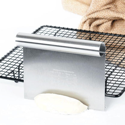 Multipurpose Pro Heavy Duty Stainless Steel Dough Pastry Scraper Cutter Chopper Pizza Cutter with Measuring Scale and Ergonomic Rubber Non-Slip Grip (Stainless Steel, 1 PCS)