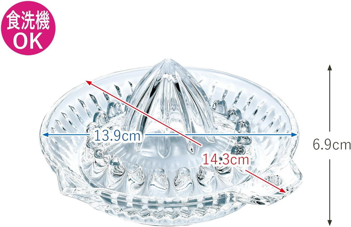 Toyo Sasaki Glass P-SGK-101-N Juicer/Squeezer, Clear, 5.5 x 5.6 x 2.8 inches (13.9 x 14.3 x 7 cm), Round, Lemon Squeezer, Dishwasher Safe, Made in Japan