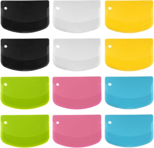 12PCS Dough Scraper, Plastic Thickened Bench Scraper 6 Colors Multipurpose Bowl Scraper for Kitchen, Baking, Cake, Bread, Pizza, and Pastry