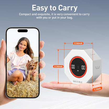Pomodoro Timer for ADHD & Productivity, Flip Cube Timer with 7 Presets (1/3/5/10/15/30/60 Min), Visual Countdown Progress Bar for Work, Study, Kids & Desk (White)
