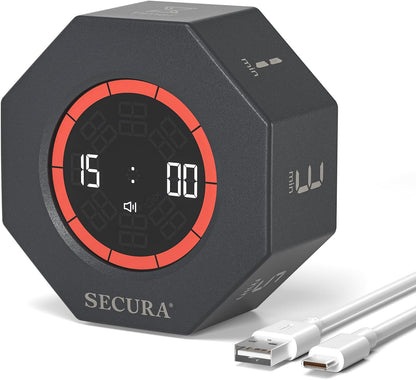 Pomodoro Timer for ADHD & Productivity, Flip Cube Timer with 7 Presets (1/3/5/10/15/30/60 Min), Visual Countdown Progress Bar for Work, Study, Kids & Desk (White)