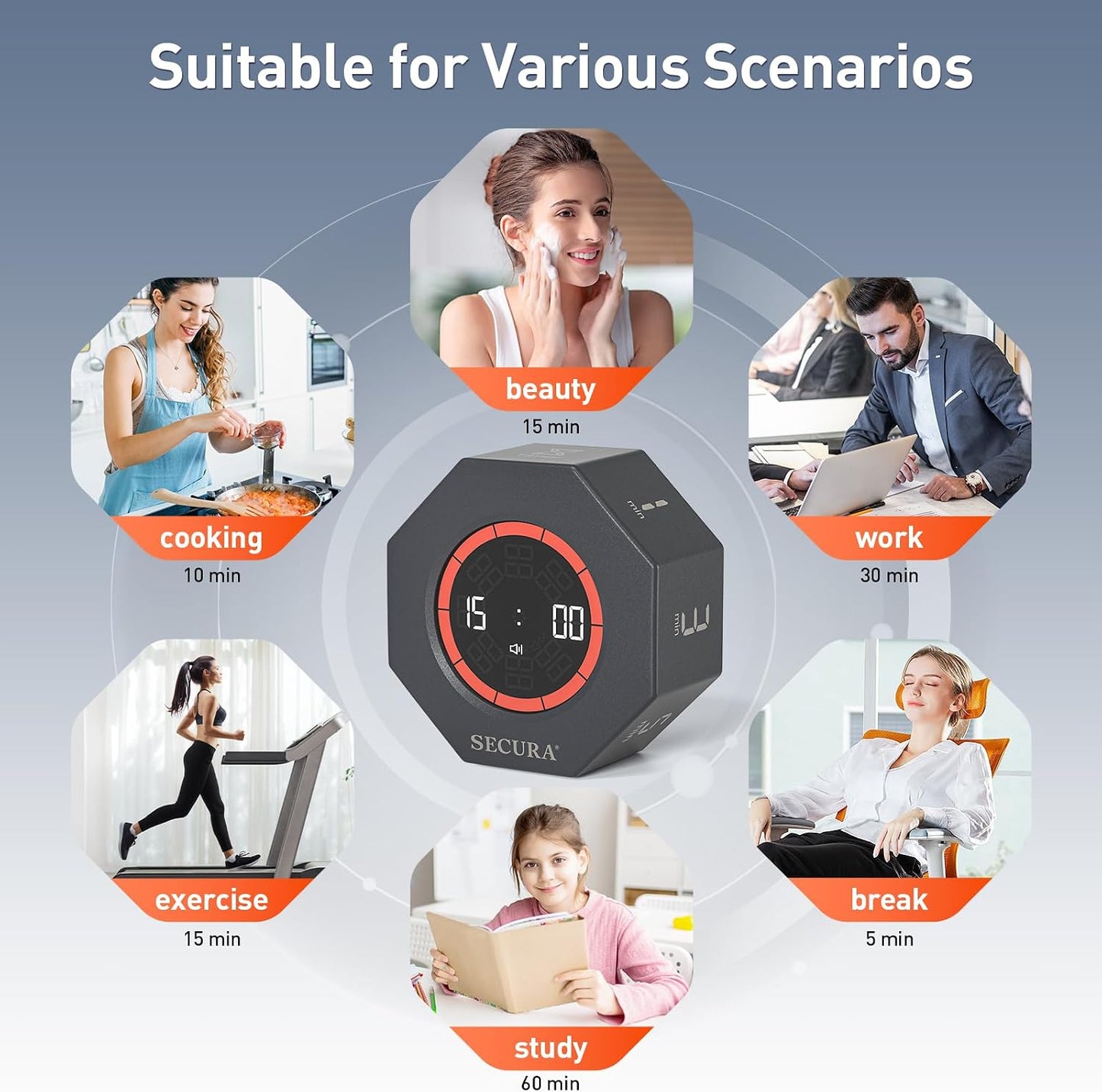 Pomodoro Timer for ADHD & Productivity, Flip Cube Timer with 7 Presets (1/3/5/10/15/30/60 Min), Visual Countdown Progress Bar for Work, Study, Kids & Desk (White)