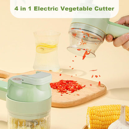 4 in 1 Multi-Functional Portable Electric Vegetable Cutter Set, Wireless Vegetable Processor for Garlic, Peppers, Onions, Celery, Ginger, Meat, With Brush, Comes with Egg & Cream Beater.