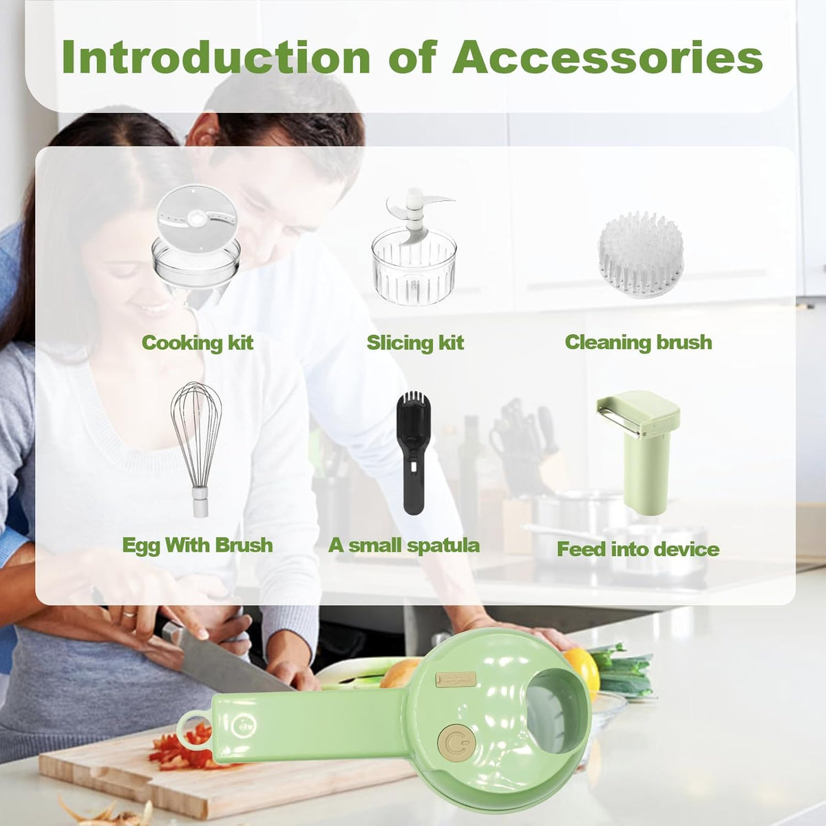 4 in 1 Multi-Functional Portable Electric Vegetable Cutter Set, Wireless Vegetable Processor for Garlic, Peppers, Onions, Celery, Ginger, Meat, With Brush, Comes with Egg & Cream Beater.