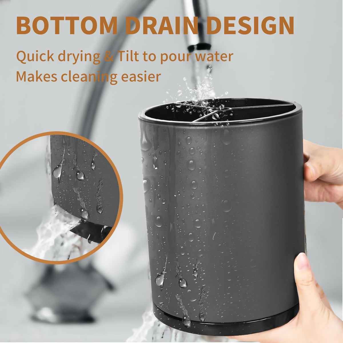 Extra Large Kitchen Utensil Holder, 360° Rotating Stainless Steel Cooking Utensil Holder for Countertop, 3 Compartment Flatware Organizer & Cooking Caddy with Removable Base（Silvery）