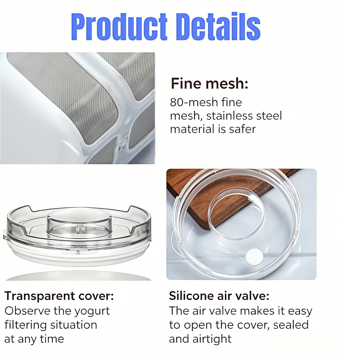 Yogurt Strainer—【1.9QT/0.475GAL Total】 & 【0.9QT/0.23GAL Filter】, Yogurt Strainer Greek Yogurt Strainer Yogurt Press, BPA-Free PP Strainer for Whey Separation（Totle1.9QT）