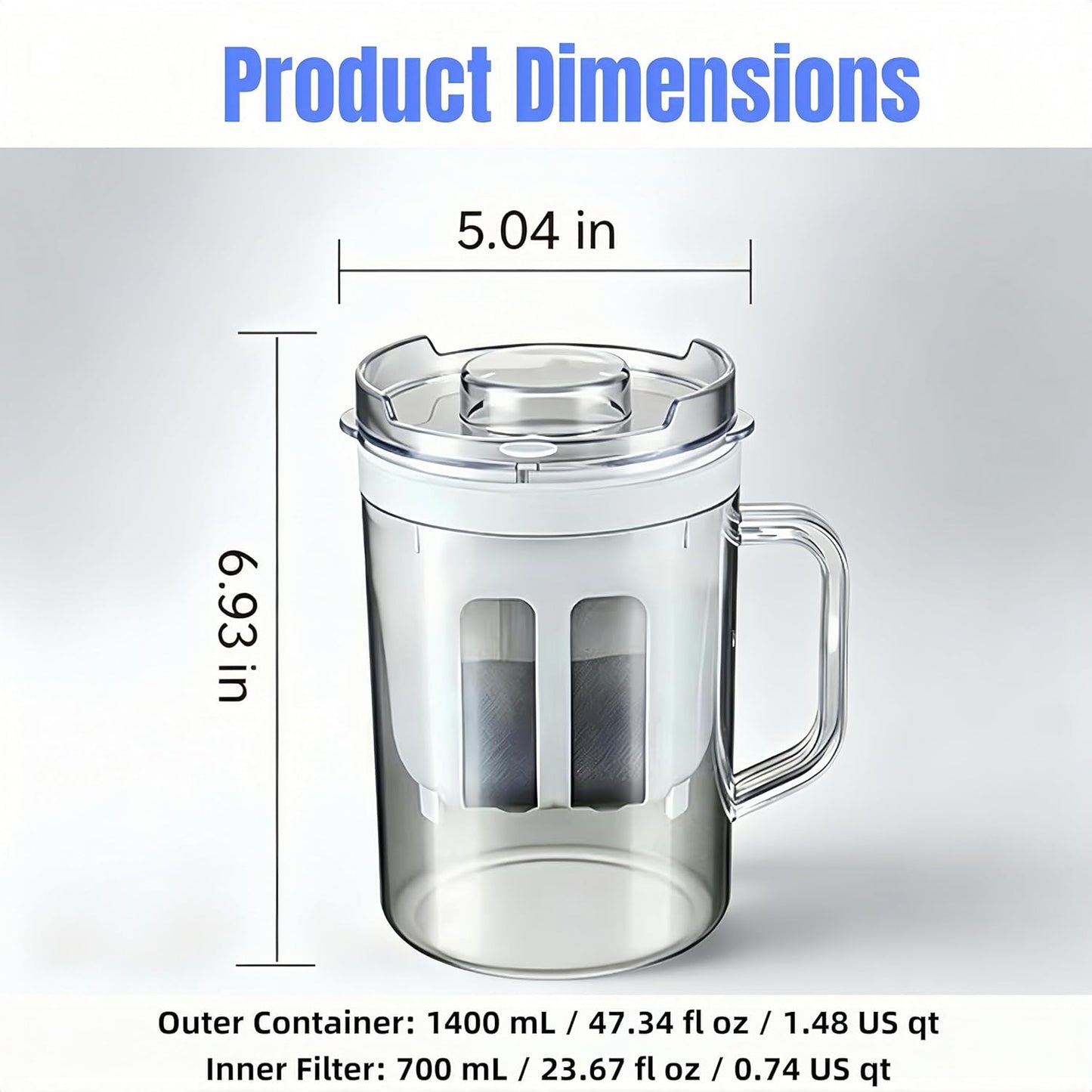 Yogurt Strainer—【1.9QT/0.475GAL Total】 & 【0.9QT/0.23GAL Filter】, Yogurt Strainer Greek Yogurt Strainer Yogurt Press, BPA-Free PP Strainer for Whey Separation（Totle1.9QT）