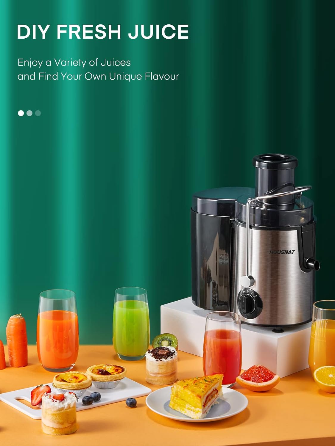 Juicer Machines, Juicer Whole Fruit and Vegetables with 3-Speed Setting, 400 W Motor Quick Juicing Ideal for Beginners & Light Daily Use, Cleaning Brush and Juicing Recipe Included