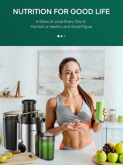 Juicer Machines, Juicer Whole Fruit and Vegetables with 3-Speed Setting, 400 W Motor Quick Juicing Ideal for Beginners & Light Daily Use, Cleaning Brush and Juicing Recipe Included