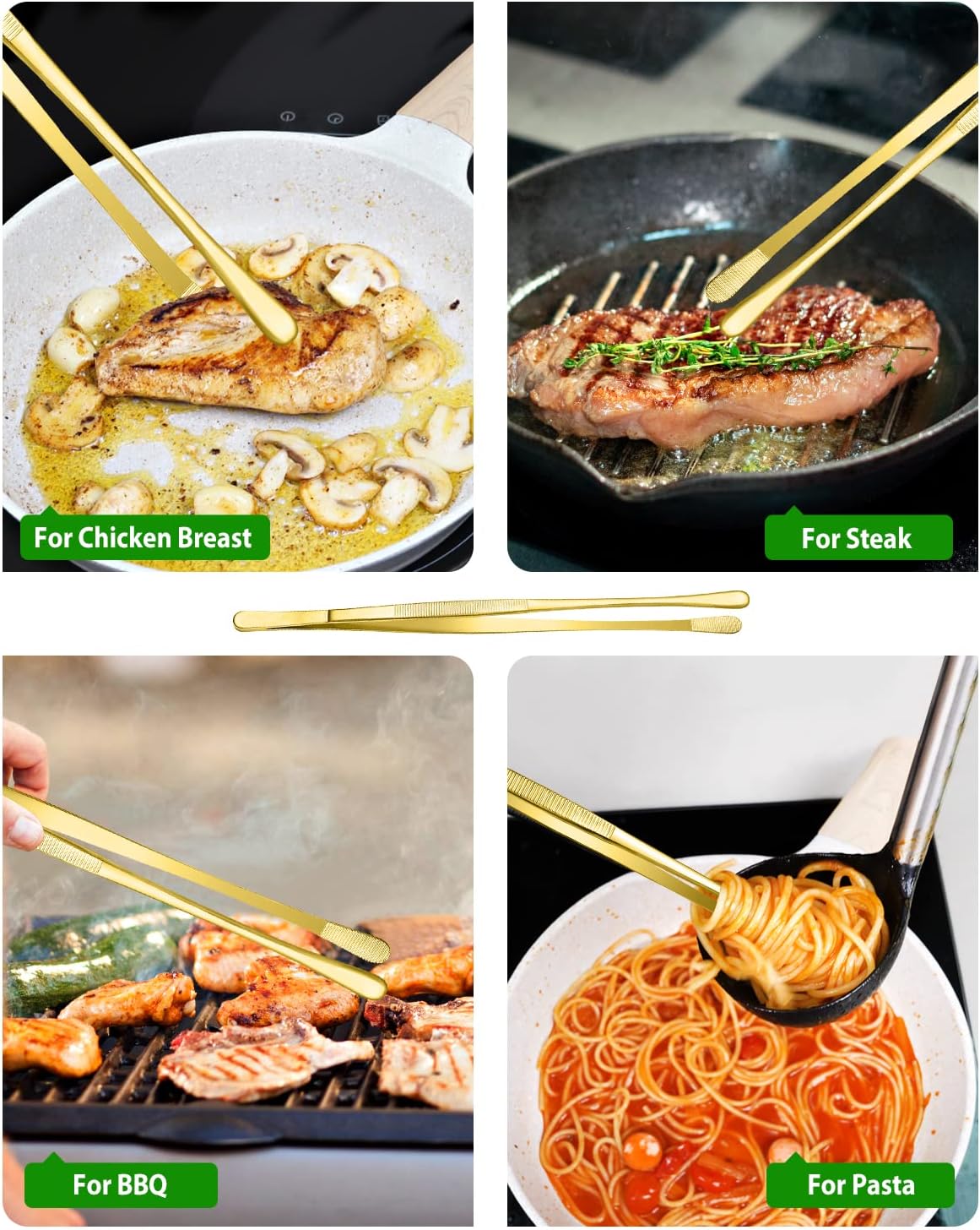 4 Pcs Fine Long Tweezer Tongs Professional Silver, 12'' and 10'' Stainless Steel for Kitchen, Food, Cooking, Repairing, Sea food and BBQ