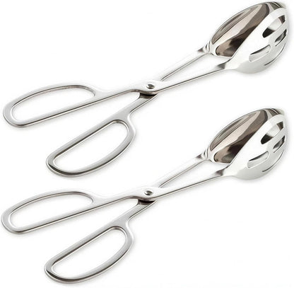 2-PACK Serving Tongs for Cooking Buffet Party Catering, Thickening Food Serving Cake Bread Kitchen Salad Tongs, Stainless Steel