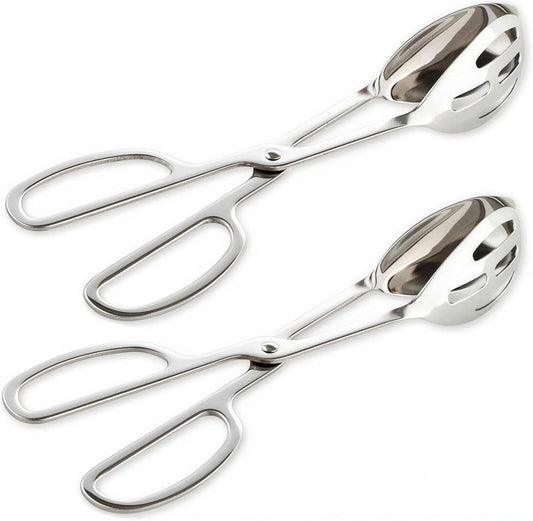 2-PACK Serving Tongs for Cooking Buffet Party Catering, Thickening Food Serving Cake Bread Kitchen Salad Tongs, Stainless Steel