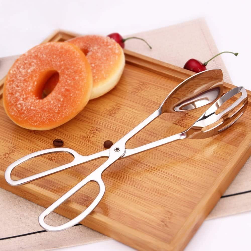 2-PACK Serving Tongs for Cooking Buffet Party Catering, Thickening Food Serving Cake Bread Kitchen Salad Tongs, Stainless Steel