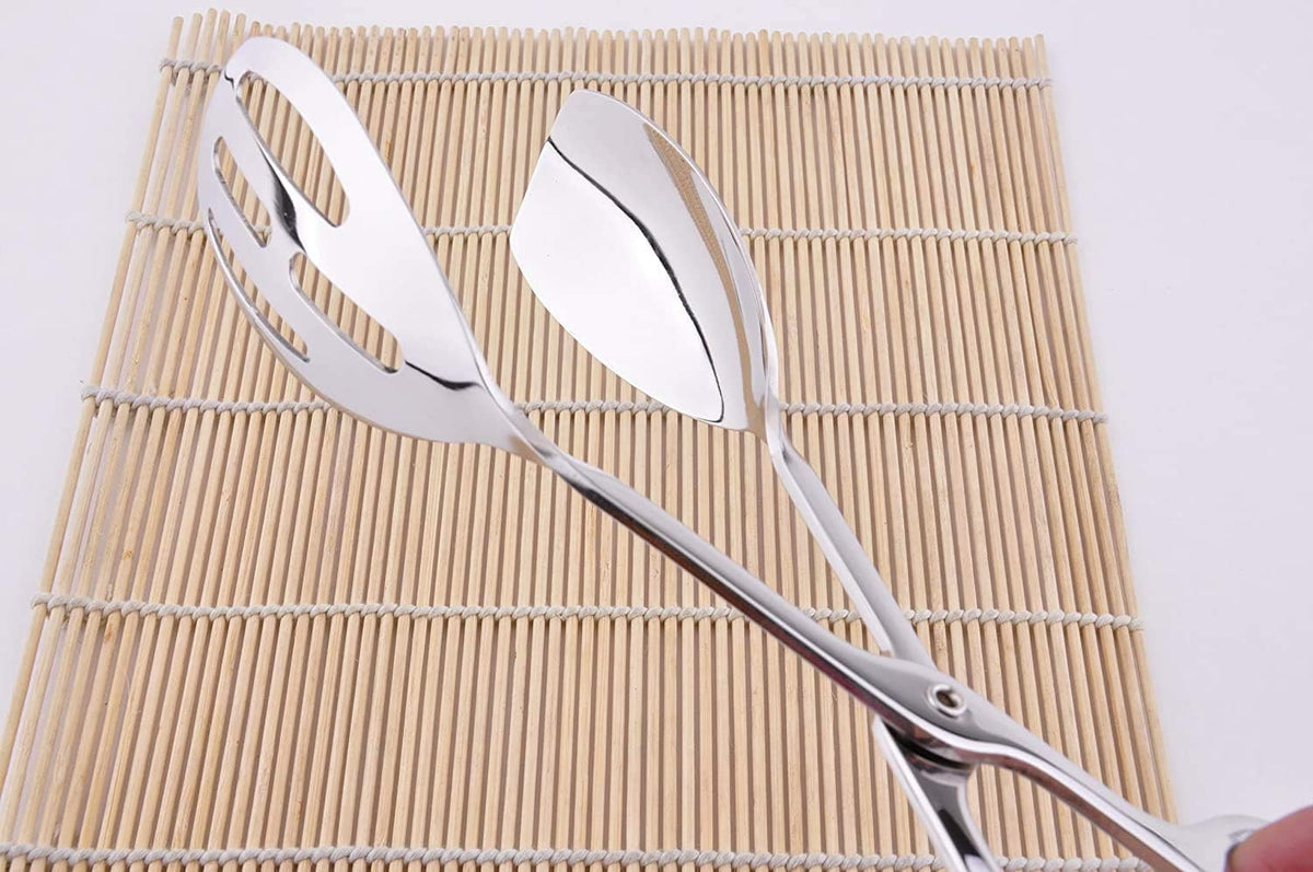 2-PACK Serving Tongs for Cooking Buffet Party Catering, Thickening Food Serving Cake Bread Kitchen Salad Tongs, Stainless Steel