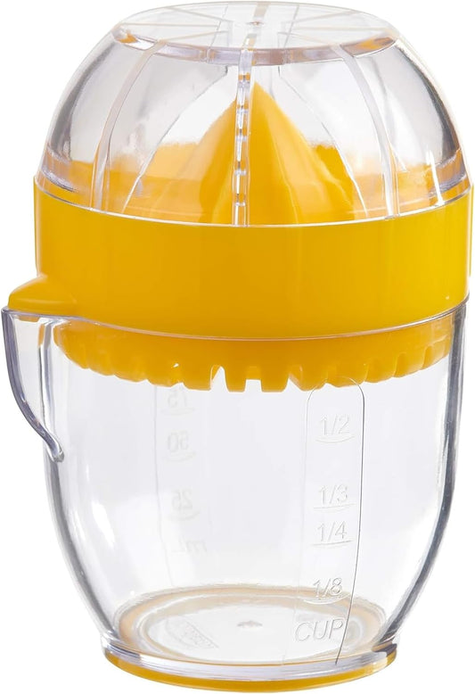 Lemon Squeezer with Integrated Strainer – Compact Citrus Juicer with 1/2 Cup Capacity, Calibrated Container & Pouring Spout – BPA-Free & Dishwasher Safe – Original Design