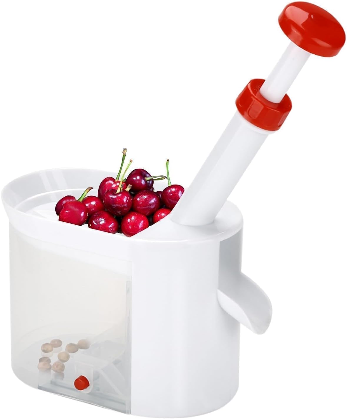 Cherry Pitter with Stone Catcher Container, Plastic Cherry Pit Seeds Removing Tool, Reusable Grapes Seeds Removing Tool with Container Cherry Stone Remover Tool for Home Traveling Fruit Gadget