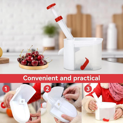 Cherry Pitter with Stone Catcher Container, Plastic Cherry Pit Seeds Removing Tool, Reusable Grapes Seeds Removing Tool with Container Cherry Stone Remover Tool for Home Traveling Fruit Gadget