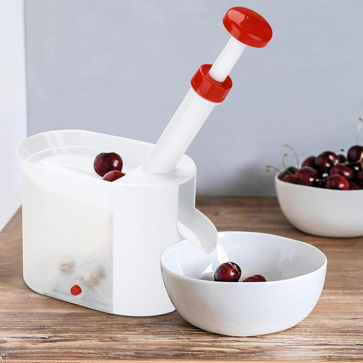 Cherry Pitter with Stone Catcher Container, Plastic Cherry Pit Seeds Removing Tool, Reusable Grapes Seeds Removing Tool with Container Cherry Stone Remover Tool for Home Traveling Fruit Gadget