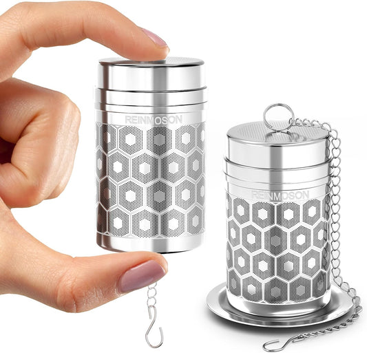 2 Pack Mini Stainless Steel Tea Strainer for Loose Tea 1.2”x2.2” | Extra Fine Mesh Tea Infuser for Loose Leaf Tea Steeper, Updated Slim Threaded Lid Tea Ball for Cup Mug Teapot Bottle Kettle