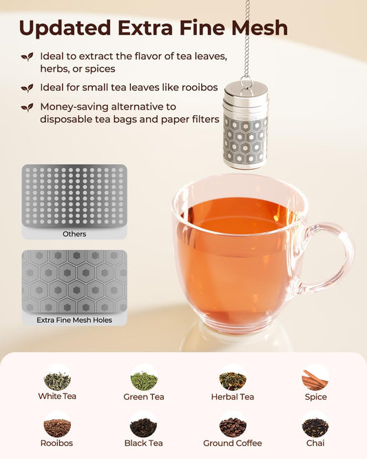 2 Pack Mini Stainless Steel Tea Strainer for Loose Tea 1.2”x2.2” | Extra Fine Mesh Tea Infuser for Loose Leaf Tea Steeper, Updated Slim Threaded Lid Tea Ball for Cup Mug Teapot Bottle Kettle