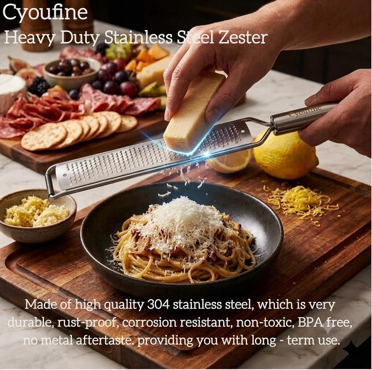13.5 inch Lemon Zester, 304 Stainless Steel Cheese Grater, Kitchen Tool Metal Zester for Vegetable Fruits, Ginger, Garlic, Nutmeg, Chocolate, Citrus, Lime Zesters & Grater.