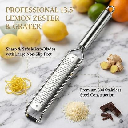 13.5 inch Lemon Zester, 304 Stainless Steel Cheese Grater, Kitchen Tool Metal Zester for Vegetable Fruits, Ginger, Garlic, Nutmeg, Chocolate, Citrus, Lime Zesters & Grater.