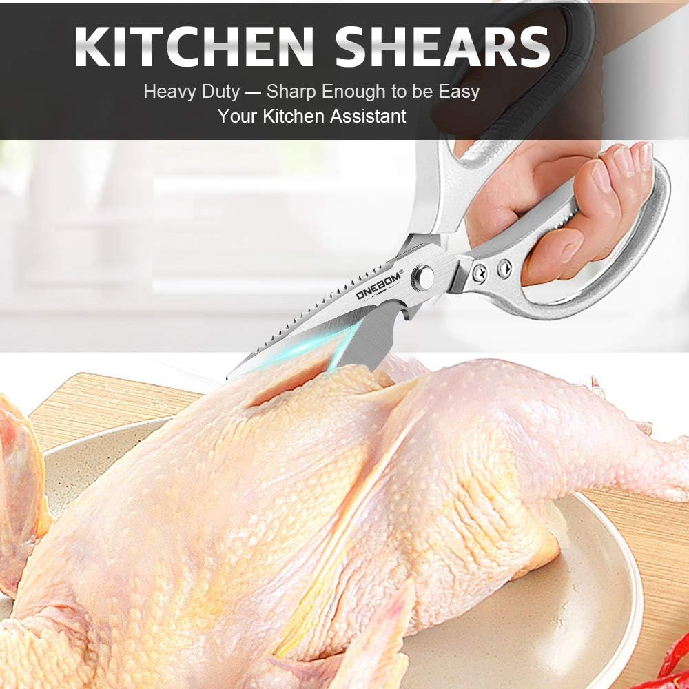 Kitchen Shears 2 Pack,Multi-Function Kitchen Scissors Heavy Duty Sharp 304 Stainless Steel, Apartment Kitchen Accessories Cooking Shears for Chicken,Meat,Fish,Poultry(Sliver)