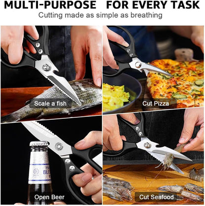 Kitchen Shears 2 Pack,Multi-Function Kitchen Scissors Heavy Duty Sharp 304 Stainless Steel, Apartment Kitchen Accessories Cooking Shears for Chicken,Meat,Fish,Poultry(Sliver)