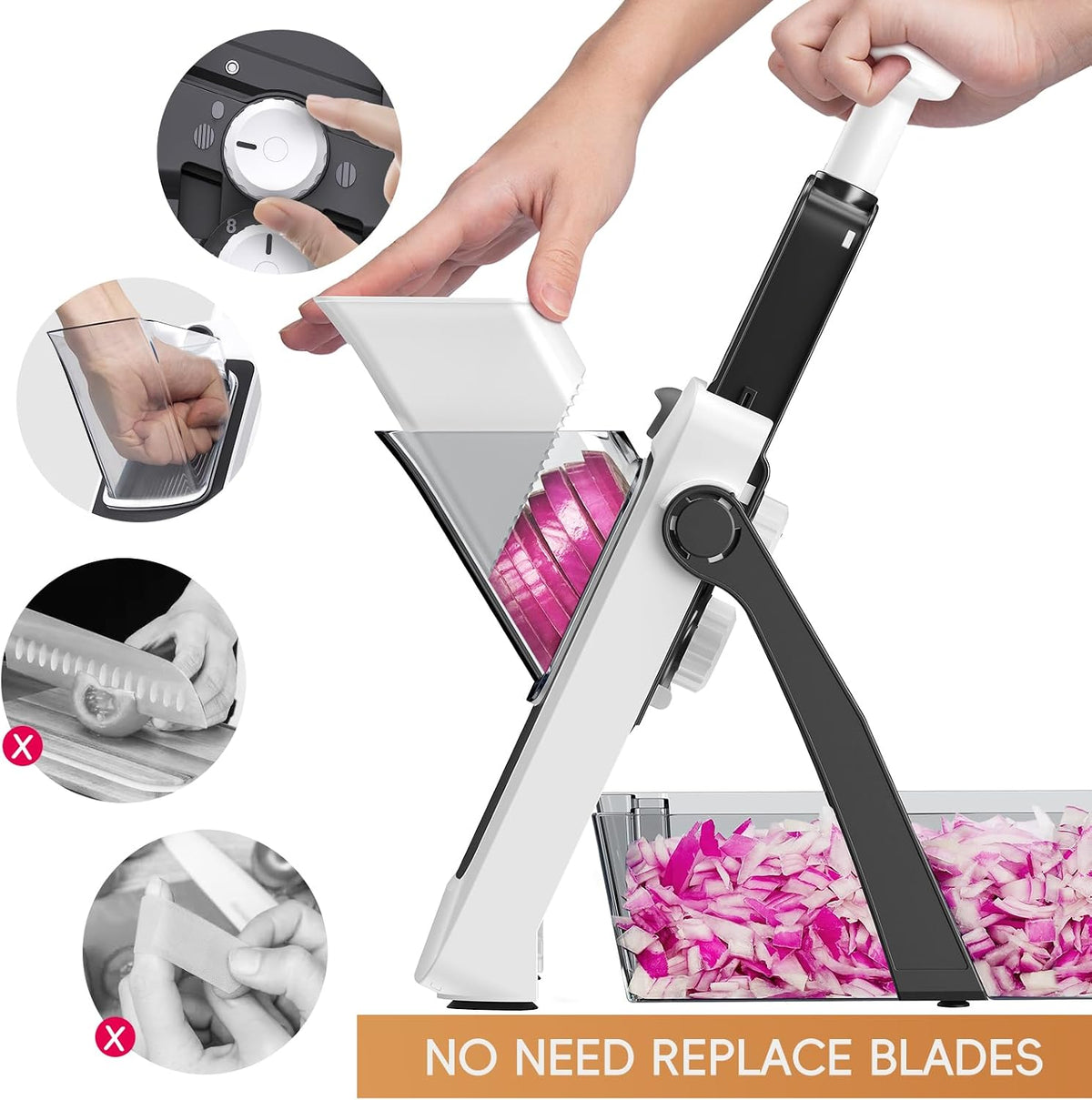 Safe Mandoline Slicer for Kitchen, Vegetable & Food Cutter, Easy to Clean