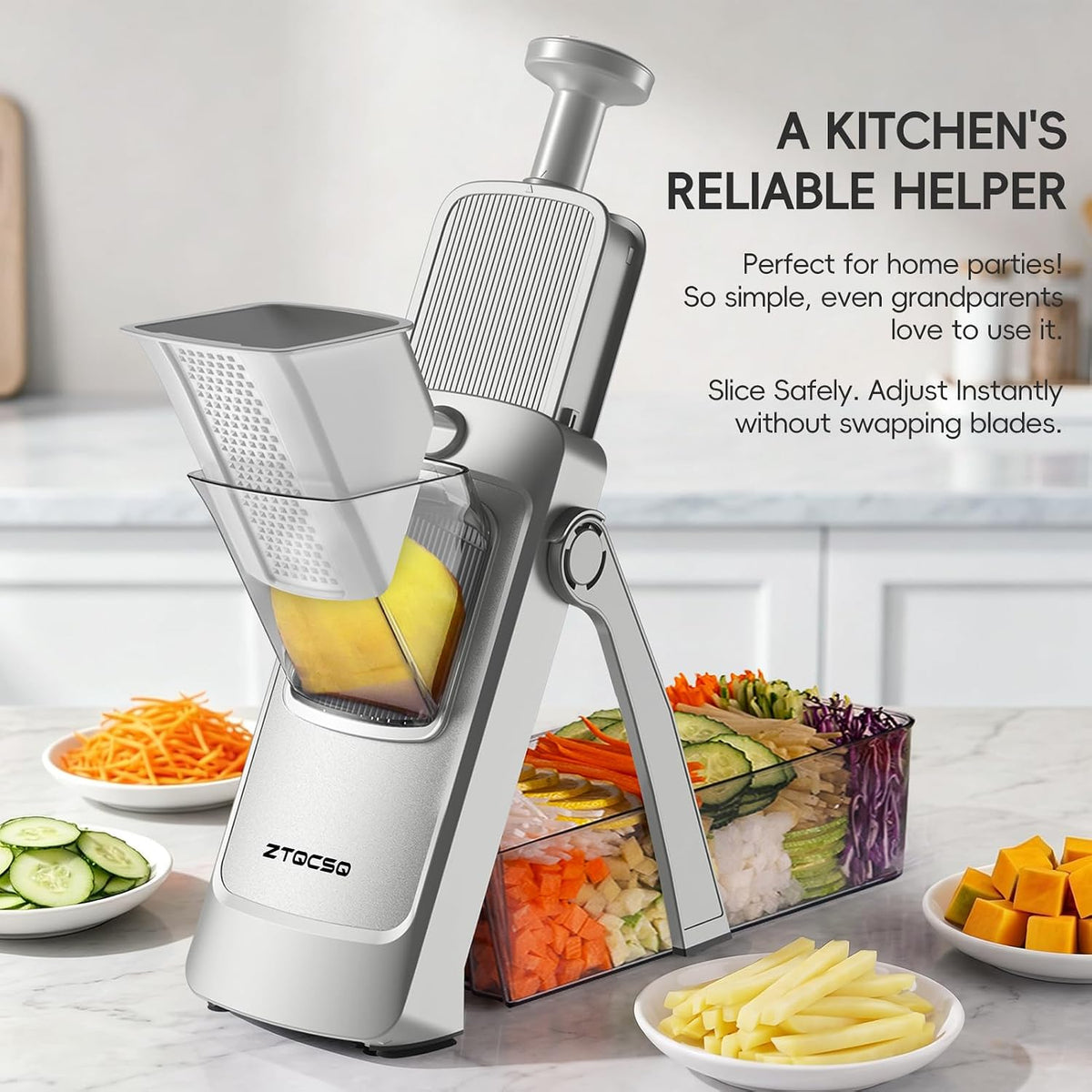 Safe Mandoline Slicer for Kitchen, Vegetable & Food Cutter, Easy to Clean