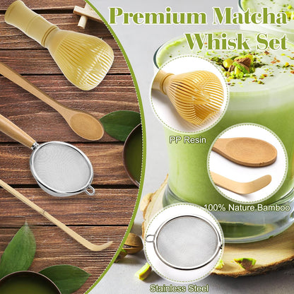 4 Pcs Matcha Whisk Set with Spoon and Sieve