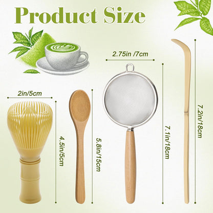 4 Pcs Matcha Whisk Set with Spoon and Sieve