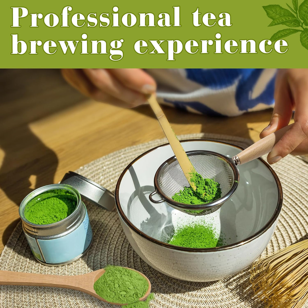 4 Pcs Matcha Whisk Set with Spoon and Sieve