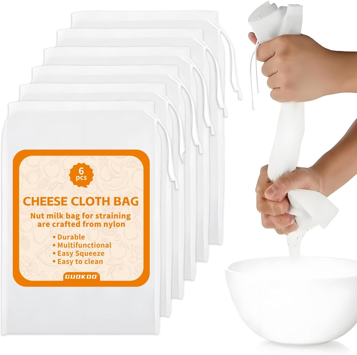 Cheese Cloth Bag for Straining, 200-Mesh 12 x 8 Inches Nylon Nut Milk Bag, Reusable Food Grade Juicing Bags for Straining Fruit Juice, Yogurt, Nut Milk, Coffee & Cheese - Kitchen Goodies
