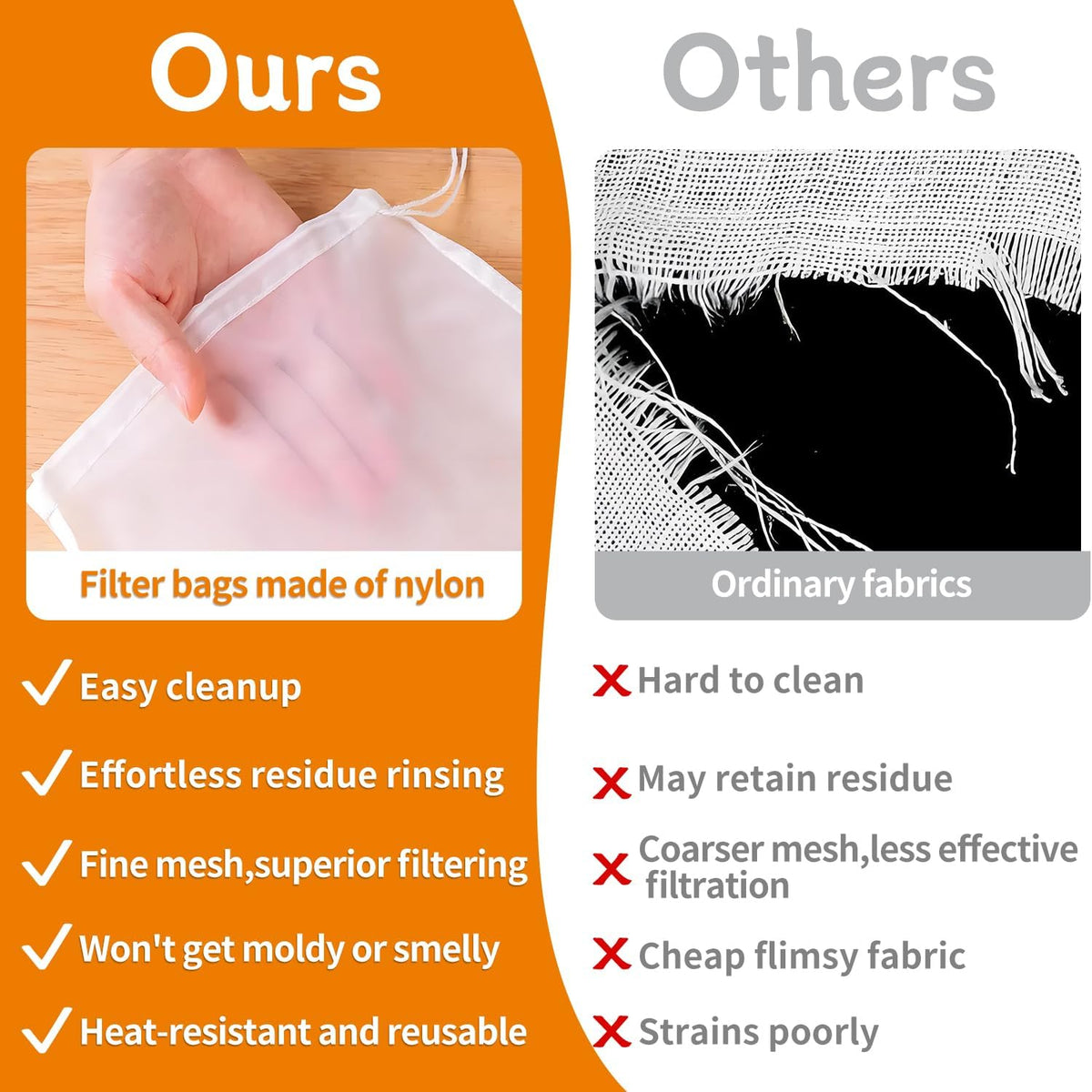 Cheese Cloth Bag for Straining, 200-Mesh 12 x 8 Inches Nylon Nut Milk Bag, Reusable Food Grade Juicing Bags for Straining Fruit Juice, Yogurt, Nut Milk, Coffee & Cheese - Kitchen Goodies