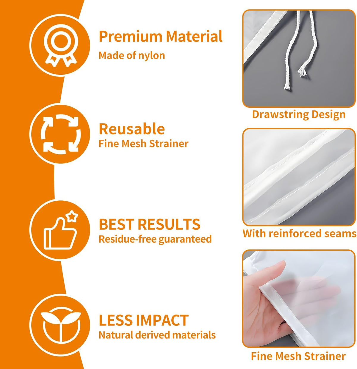 Cheese Cloth Bag for Straining, 200-Mesh 12 x 8 Inches Nylon Nut Milk Bag, Reusable Food Grade Juicing Bags for Straining Fruit Juice, Yogurt, Nut Milk, Coffee & Cheese - Kitchen Goodies