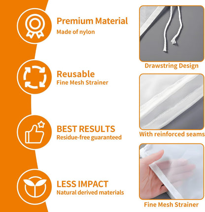 Cheese Cloth Bag for Straining, 200-Mesh 12 x 8 Inches Nylon Nut Milk Bag, Reusable Food Grade Juicing Bags for Straining Fruit Juice, Yogurt, Nut Milk, Coffee & Cheese - Kitchen Goodies