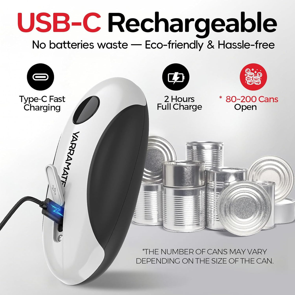 Rechargeable Electric Can Opener, USB-C Smooth Edge Cutter