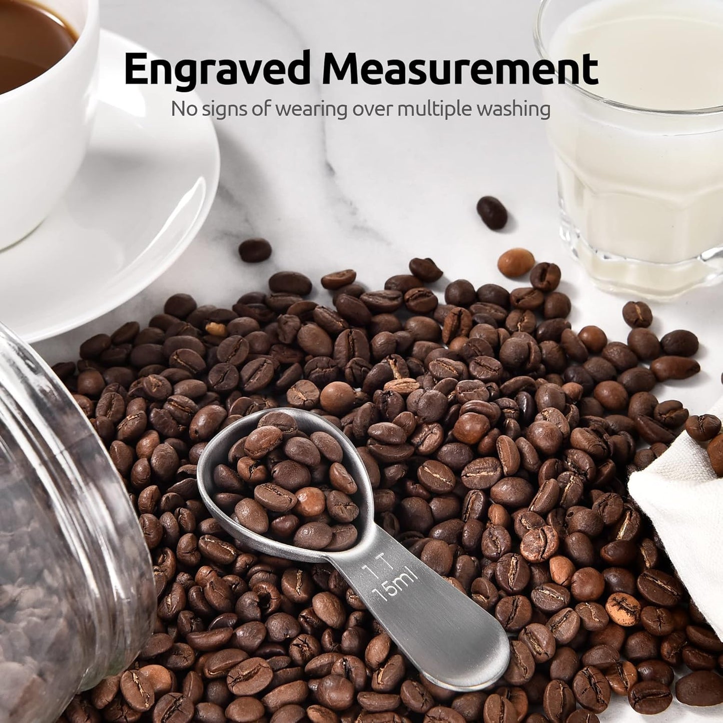 18/8 Stainless Steel Coffee Scoop: 2 Tbsp Scoop Metal Measure Spoon | Stainless Steel Tablespoon Measuring Spoon, Tablespoon Coffee Spoons, Short Handle Tbsp Scooper for Ground Coffee Bean Powder