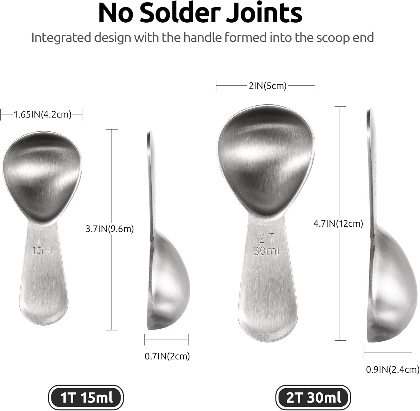 18/8 Stainless Steel Coffee Scoop: 2 Tbsp Scoop Metal Measure Spoon | Stainless Steel Tablespoon Measuring Spoon, Tablespoon Coffee Spoons, Short Handle Tbsp Scooper for Ground Coffee Bean Powder