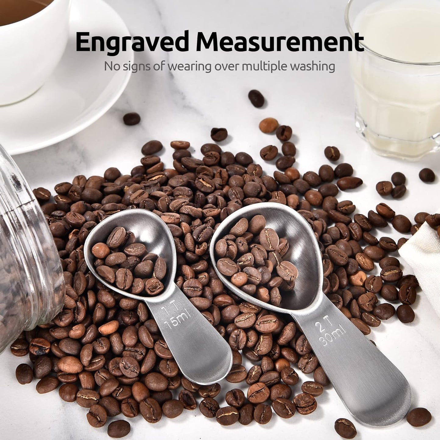 18/8 Stainless Steel Coffee Scoop: 2 Tbsp Scoop Metal Measure Spoon | Stainless Steel Tablespoon Measuring Spoon, Tablespoon Coffee Spoons, Short Handle Tbsp Scooper for Ground Coffee Bean Powder