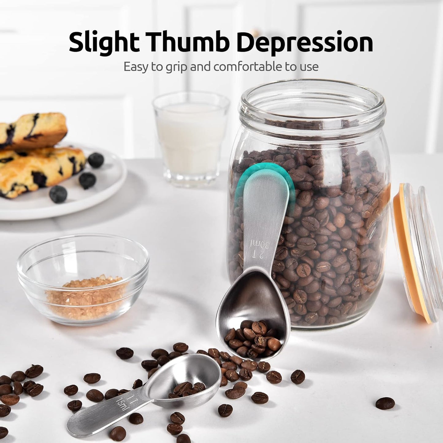 18/8 Stainless Steel Coffee Scoop: 2 Tbsp Scoop Metal Measure Spoon | Stainless Steel Tablespoon Measuring Spoon, Tablespoon Coffee Spoons, Short Handle Tbsp Scooper for Ground Coffee Bean Powder