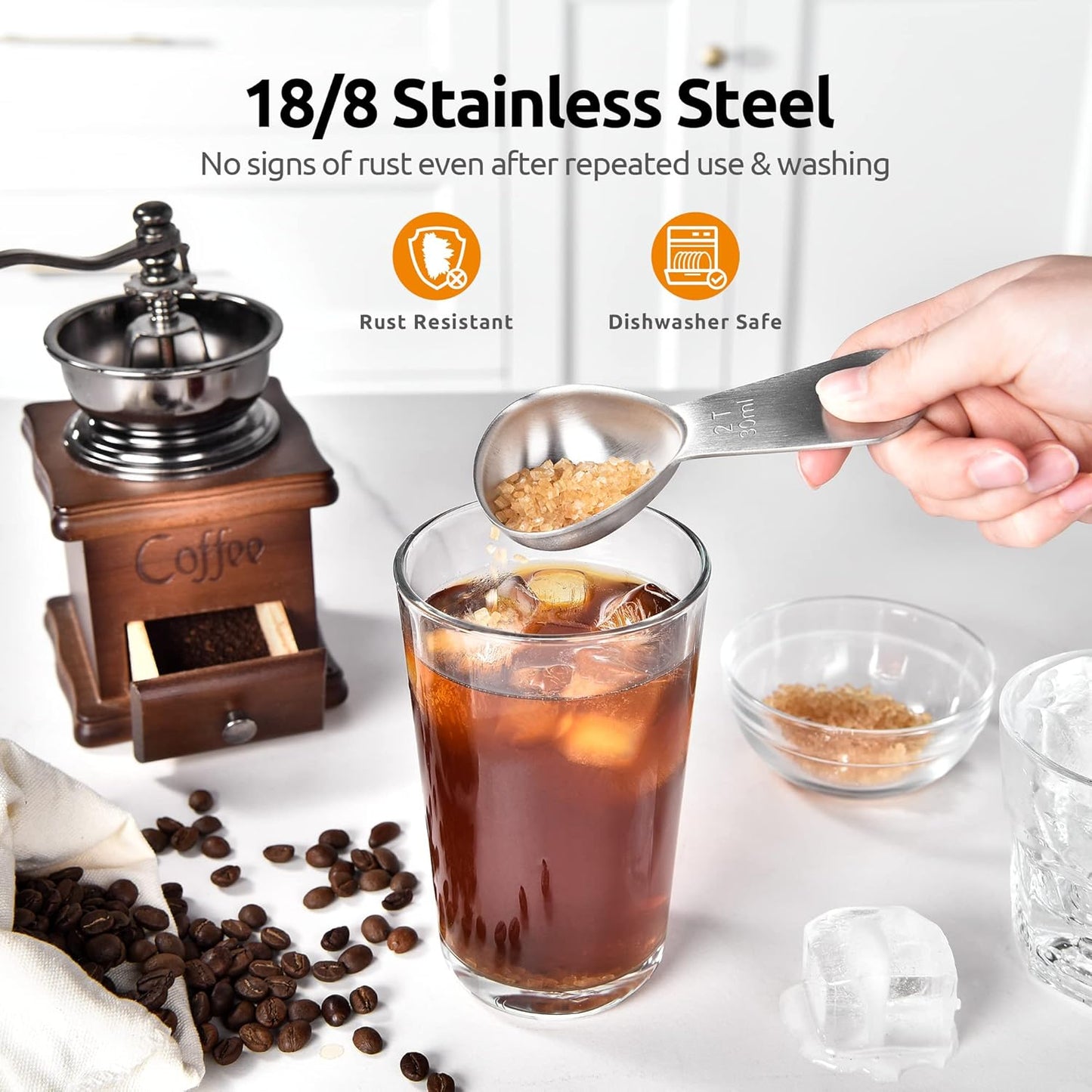 18/8 Stainless Steel Coffee Scoop: 2 Tbsp Scoop Metal Measure Spoon | Stainless Steel Tablespoon Measuring Spoon, Tablespoon Coffee Spoons, Short Handle Tbsp Scooper for Ground Coffee Bean Powder