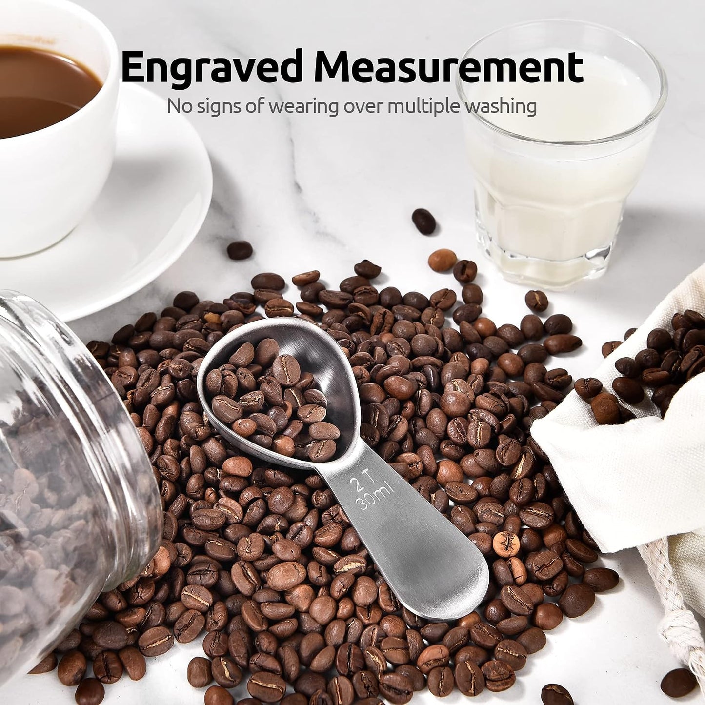 18/8 Stainless Steel Coffee Scoop: 2 Tbsp Scoop Metal Measure Spoon | Stainless Steel Tablespoon Measuring Spoon, Tablespoon Coffee Spoons, Short Handle Tbsp Scooper for Ground Coffee Bean Powder