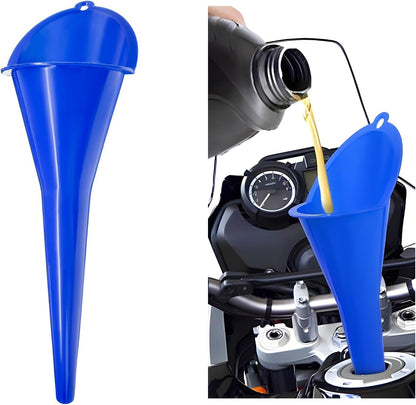 Long-Neck Oil Funnel for Automotive – Multi-Function Plastic Funnel for Oil, Gas & Lubricants – Universal Car Accessory (Blue (1-Pack))