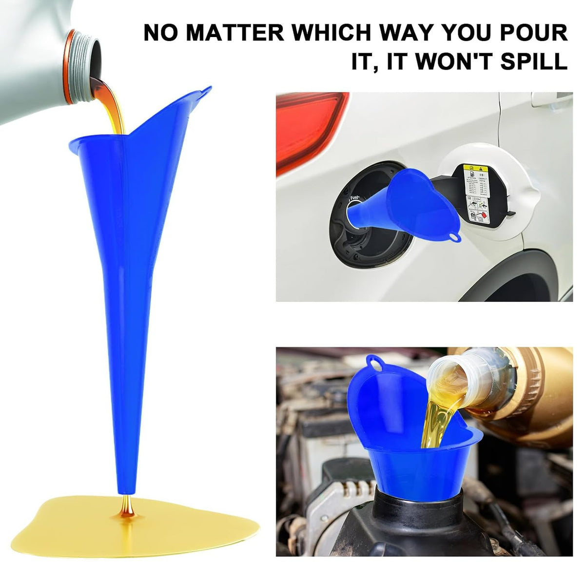 Long-Neck Oil Funnel for Automotive – Multi-Function Plastic Funnel for Oil, Gas & Lubricants – Universal Car Accessory (Blue (1-Pack))